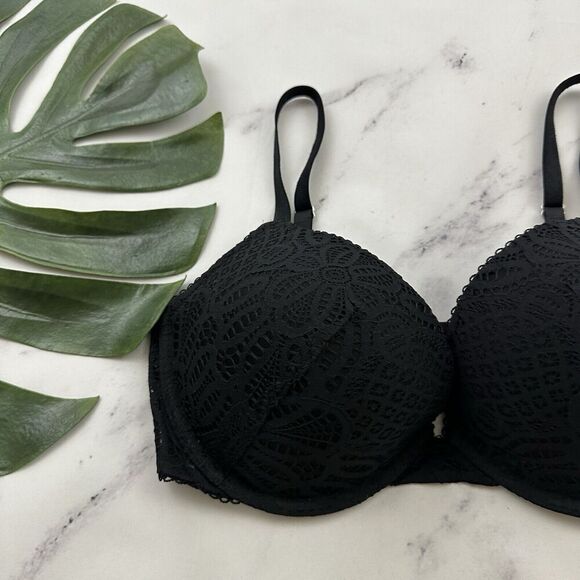 Victorias Secret Dream Angels Push Up Bra Size 34 DD Black Lace Underwire - Picture 3 of 8
